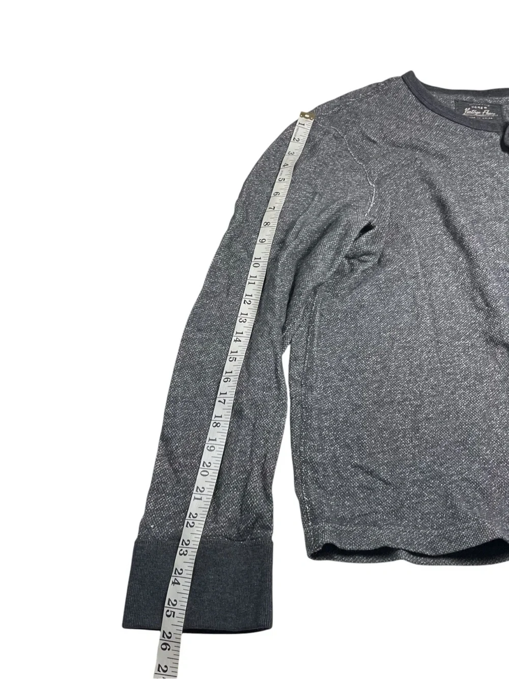 J Crew Authentic Vintage Fleece Heather Grey Long Sleeve Henley Sz XL 3 Button